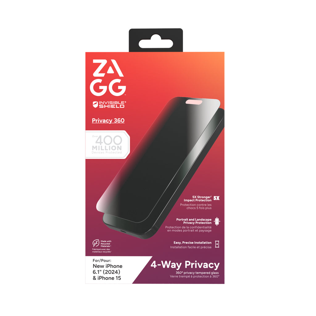 ZAGG InvisibleShield Glass Elite Privacy 360 Apple iPhone 16/15 Screen