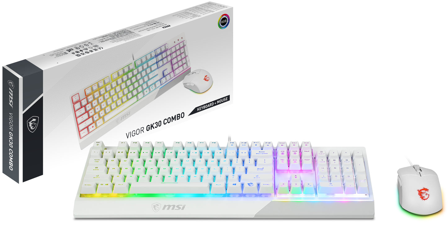 MSI MSI VIGOR GK30 COMBO WHITE US tastatur Mus inkluderet Spil USB QWERTY Italiensk Hvid