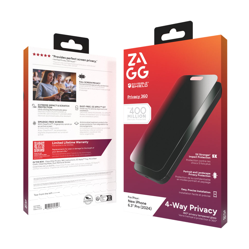 ZAGG InvisibleShield Glass Elite Privacy 360 Apple iPhone 16 Pro Screen