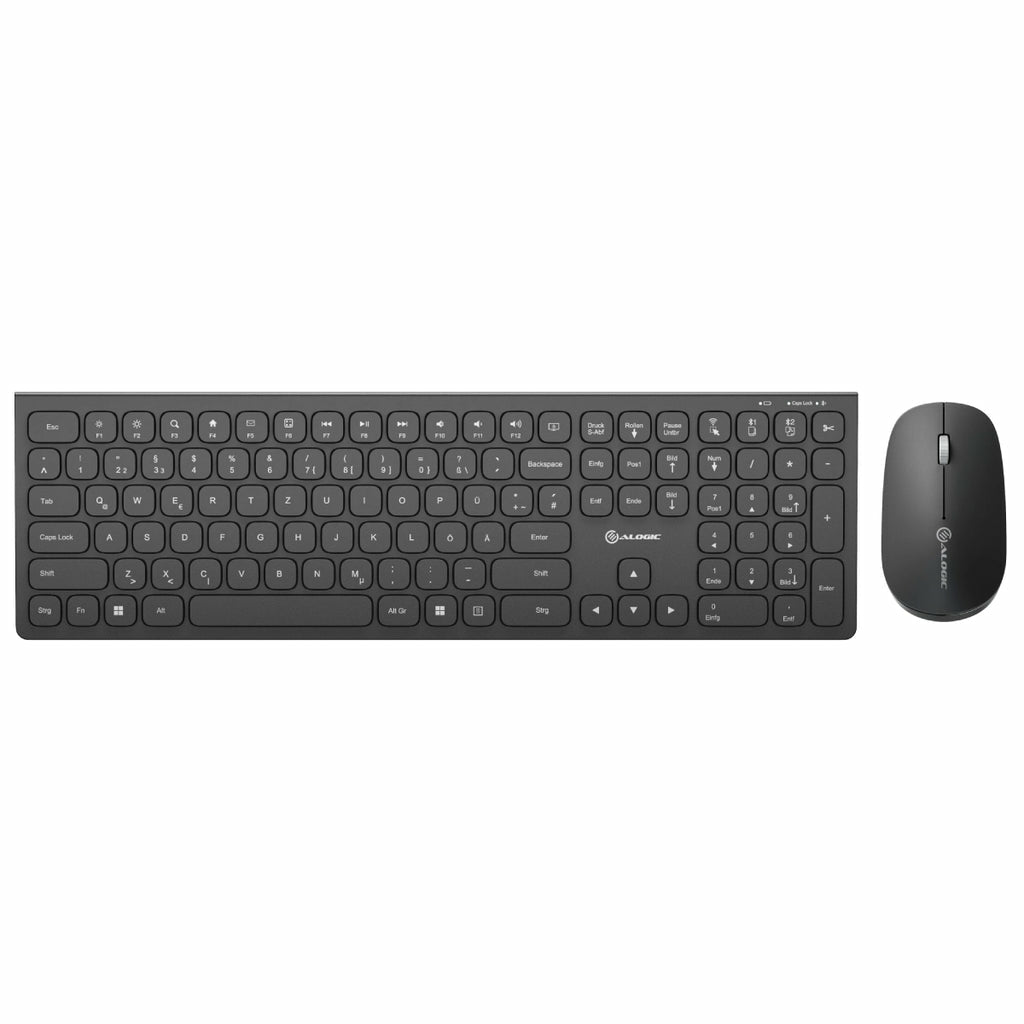 ALOGIC ALOGIC ASKBT3WC-DE tastatur Mus inkluderet Hjemme/kontor RF trådløs + Bluetooth QWERTZ Tysk Sort